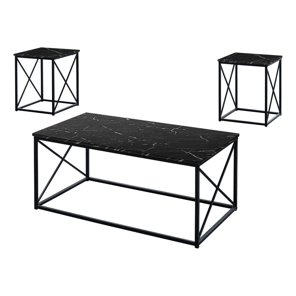 HomeRoots Set of Three 42" Black Metal Coffee Tables – Modern Nesting Design for Stylish Living Spaces & Versatility 489966