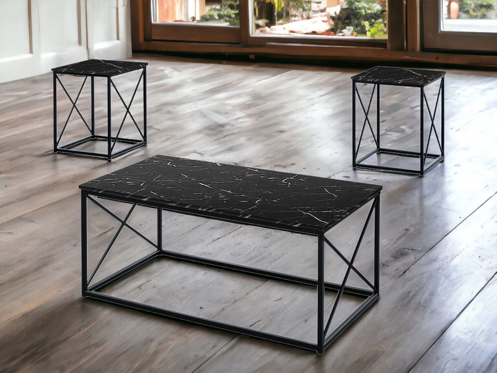 Homeroots Set Of Three 42" Black Metal Coffee Table   489966