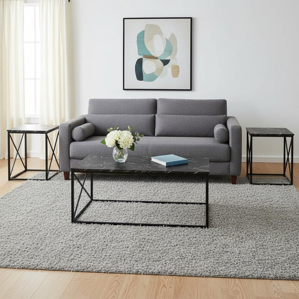 HomeRoots Set of Three 42" Black Metal Coffee Tables – Modern Nesting Design for Stylish Living Spaces & Versatility 489966