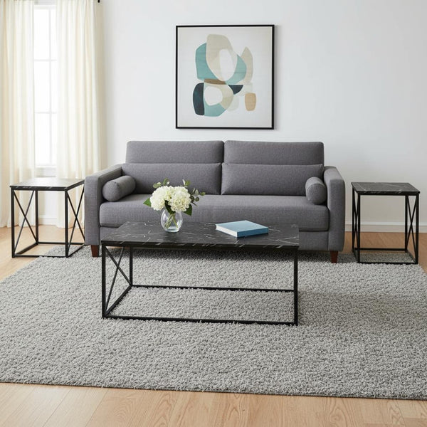HomeRoots Set of Three 42" Black Metal Coffee Tables – Modern Nesting Design for Stylish Living Spaces & Versatility 489966