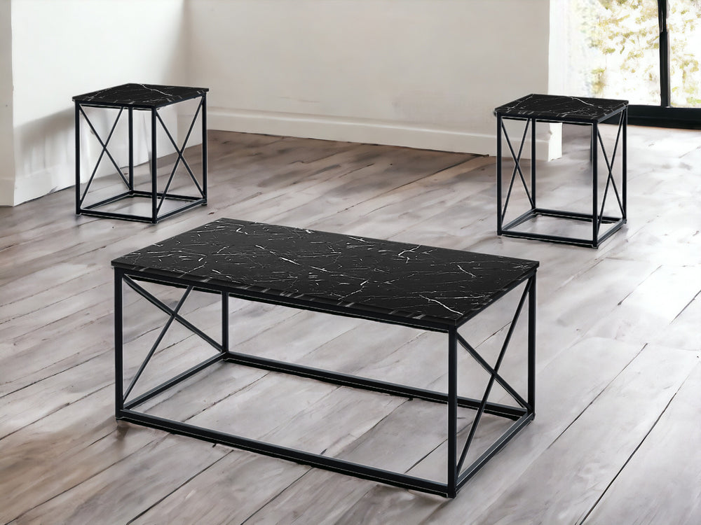Homeroots Set Of Three 42" Black Metal Coffee Table   489966