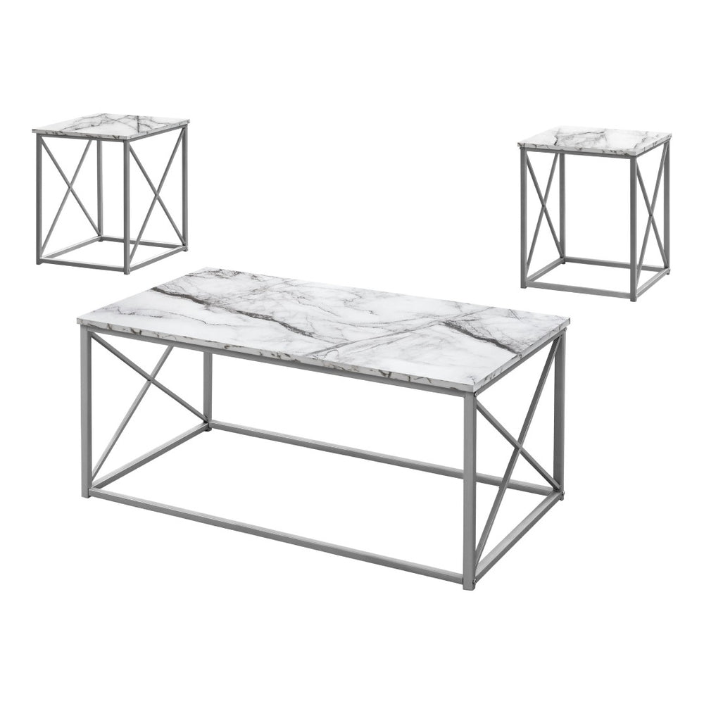 HomeRoots Set of Three 42" White Metal Coffee Tables - Modern Design, Versatile Use, Perfect for Any Space 489967