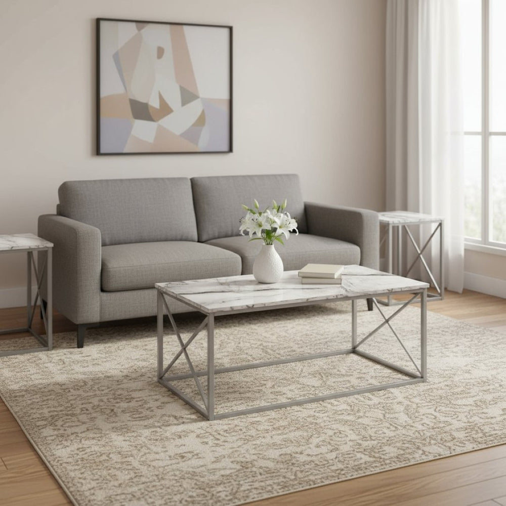 HomeRoots Set of Three 42" White Metal Coffee Tables - Modern Design, Versatile Use, Perfect for Any Space 489967
