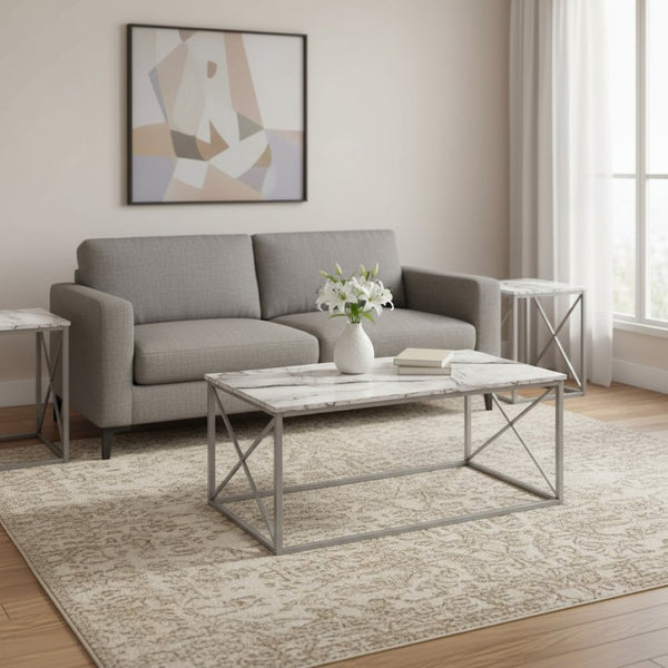 HomeRoots Set of Three 42" White Metal Coffee Tables - Modern Design, Versatile Use, Perfect for Any Space 489967