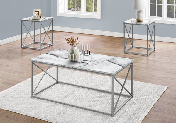 Homeroots Set Of Three 42" White Metal Coffee Table   489967