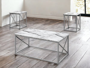 Homeroots Set Of Three 42" White Metal Coffee Table   489967