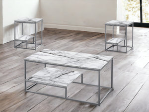 Homeroots Set Of Three 42" White Metal Coffee Table With Shelf   489969