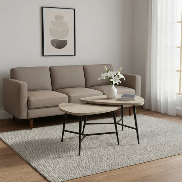 HomeRoots Set of Two Modern Taupe and Black Triangle Nesting Coffee Tables for Stylish Living Spaces 489971