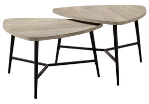 HomeRoots Set of Two Modern Taupe and Black Triangle Nesting Coffee Tables for Stylish Living Spaces 489971
