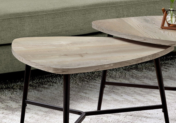 HomeRoots Set of Two Modern Taupe and Black Triangle Nesting Coffee Tables for Stylish Living Spaces 489971