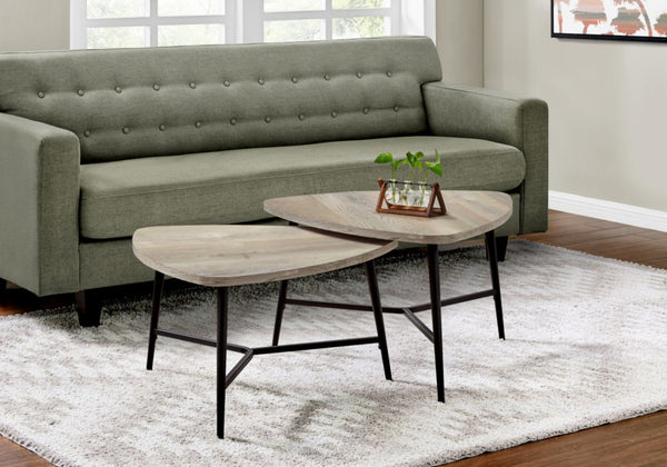 HomeRoots Set of Two Modern Taupe and Black Triangle Nesting Coffee Tables for Stylish Living Spaces 489971