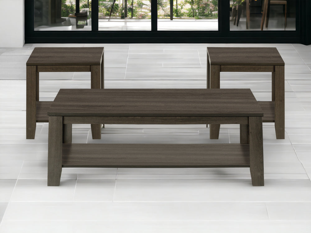 Homeroots Set Of Three 42" Oak Coffee Table With Three Shelves   489972
