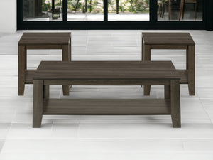 Homeroots Set Of Three 42" Oak Coffee Table With Three Shelves   489972