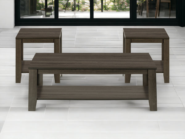 Homeroots Set Of Three 42" Oak Coffee Table With Three Shelves   489972