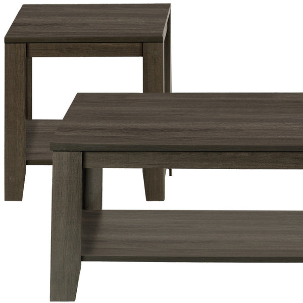 Homeroots Set Of Three 42" Oak Coffee Table With Three Shelves   489972