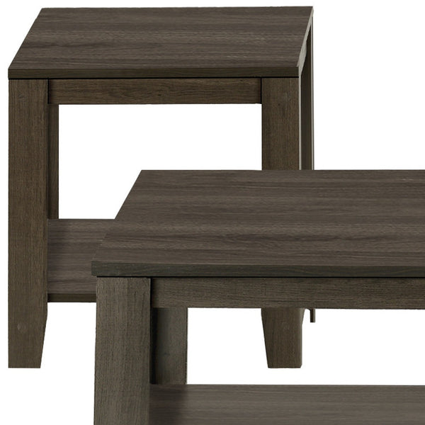 Homeroots Set Of Three 42" Oak Coffee Table With Three Shelves   489972