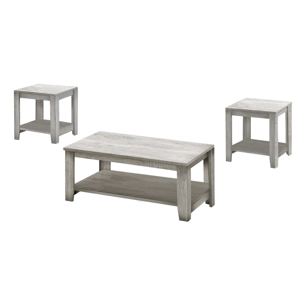 HomeRoots Set of Three 42" Gray Rectangular Coffee Tables with 3 Shelves for Stylish Living Room Organization 489974