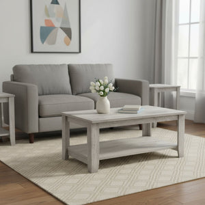 HomeRoots Set of Three 42" Gray Rectangular Coffee Tables with 3 Shelves for Stylish Living Room Organization 489974