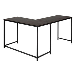HomeRoots 58" Stylish Espresso and Black L-Shaped Computer Desk with Durable Metal Frame for Home Office Use 489984