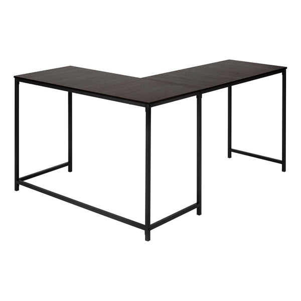 HomeRoots 58" Stylish Espresso and Black L-Shaped Computer Desk with Durable Metal Frame for Home Office Use 489984