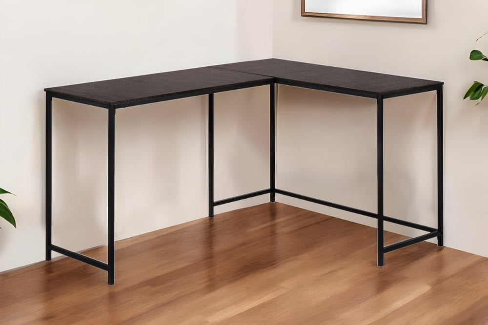 Homeroots 58" Espresso And Black L Shape Computer Desk   489984