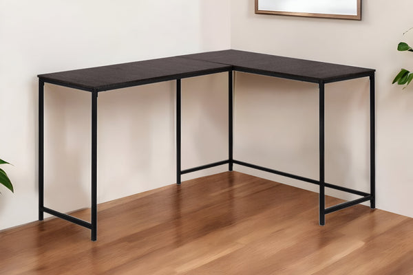 Homeroots 58" Espresso And Black L Shape Computer Desk   489984