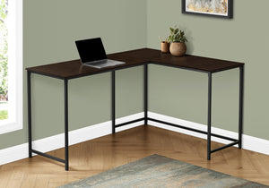 HomeRoots 58" Stylish Espresso and Black L-Shaped Computer Desk with Durable Metal Frame for Home Office Use 489984