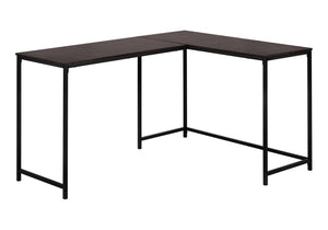 HomeRoots 58" Stylish Espresso and Black L-Shaped Computer Desk with Durable Metal Frame for Home Office Use 489984