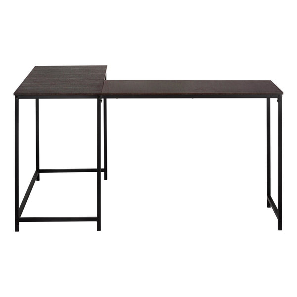 HomeRoots 58" Stylish Espresso and Black L-Shaped Computer Desk with Durable Metal Frame for Home Office Use 489984