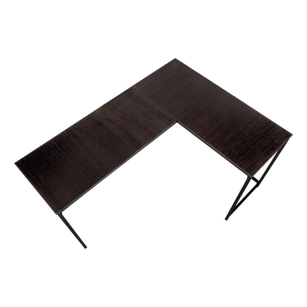 HomeRoots 58" Stylish Espresso and Black L-Shaped Computer Desk with Durable Metal Frame for Home Office Use 489984