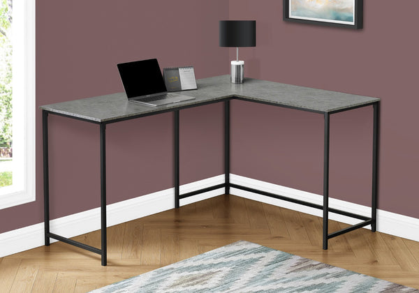 Homeroots 58" Stylish Gray And Black Faux Stone Corner Computer Desk For Home Office Or Living Room Space   489985