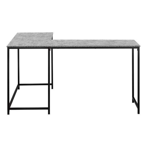 HomeRoots 58" L-Shaped Gray and Black Faux Stone Wood Corner Desk with Metal Frame for Modern Workspaces 489985