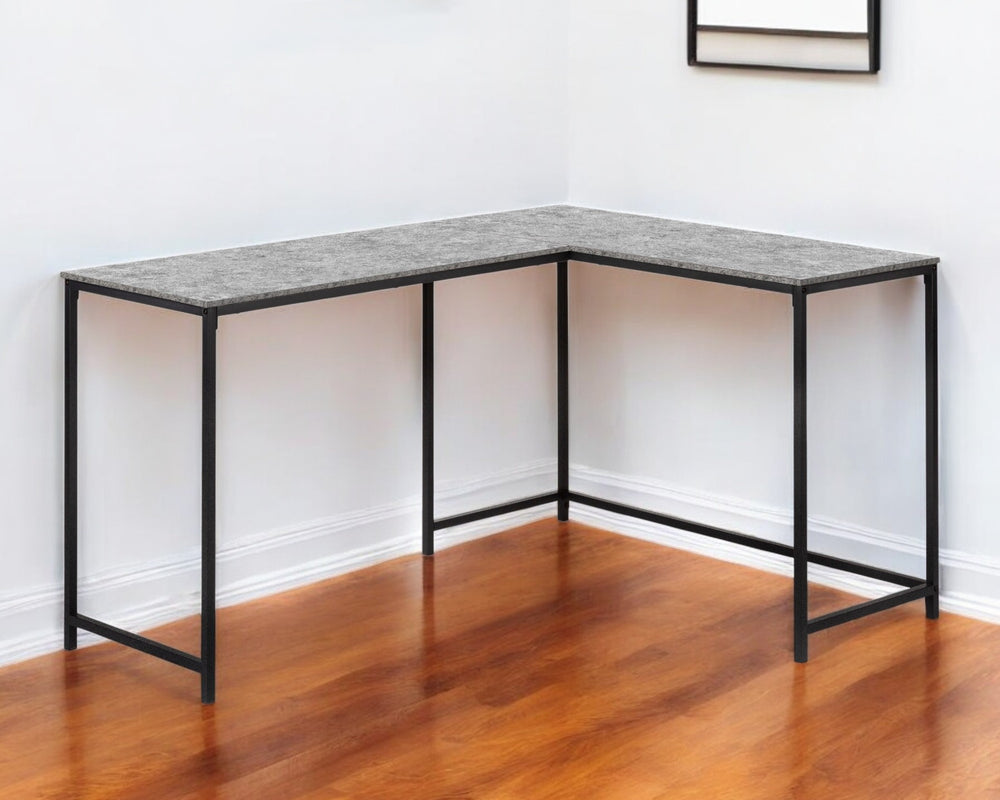 Homeroots 58" Stylish Gray And Black Faux Stone Corner Computer Desk For Home Office Or Living Room Space   489985