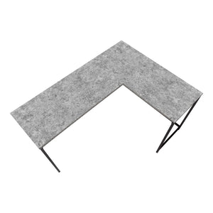 HomeRoots 58" L-Shaped Gray and Black Faux Stone Wood Corner Desk with Metal Frame for Modern Workspaces 489985
