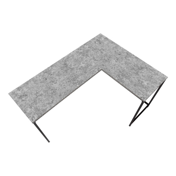 HomeRoots 58" L-Shaped Gray and Black Faux Stone Wood Corner Desk with Metal Frame for Modern Workspaces 489985