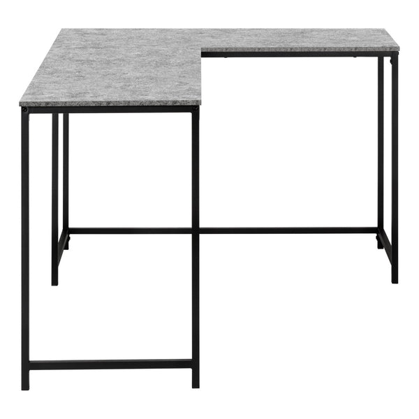 HomeRoots 58" L-Shaped Gray and Black Faux Stone Wood Corner Desk with Metal Frame for Modern Workspaces 489985