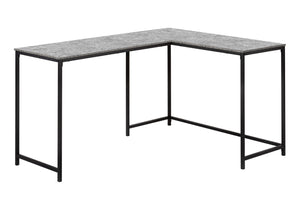 HomeRoots 58" L-Shaped Gray and Black Faux Stone Wood Corner Desk with Metal Frame for Modern Workspaces 489985
