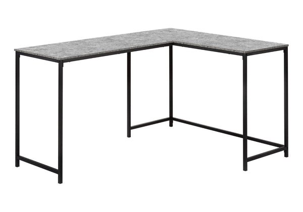 HomeRoots 58" L-Shaped Gray and Black Faux Stone Wood Corner Desk with Metal Frame for Modern Workspaces 489985
