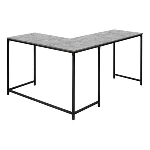 Homeroots 58" Stylish Gray And Black Faux Stone Corner Computer Desk For Home Office Or Living Room Space   489985