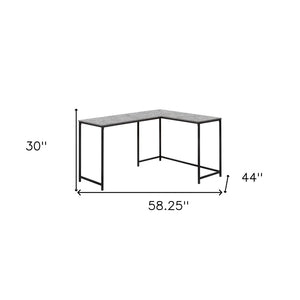 Homeroots 58" Stylish Gray And Black Faux Stone Corner Computer Desk For Home Office Or Living Room Space   489985