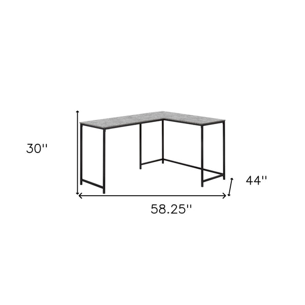 Homeroots 58" Stylish Gray And Black Faux Stone Corner Computer Desk For Home Office Or Living Room Space   489985