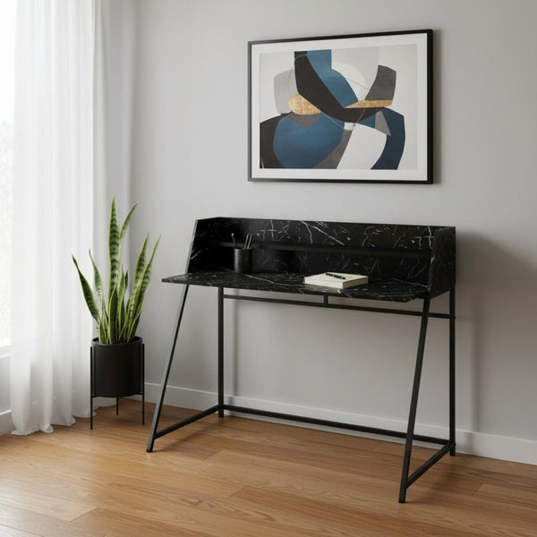 HomeRoots 47" Sleek Black and White Wood and Metal Sled Computer Desk - Modern Design with Ample Storage Space 489986