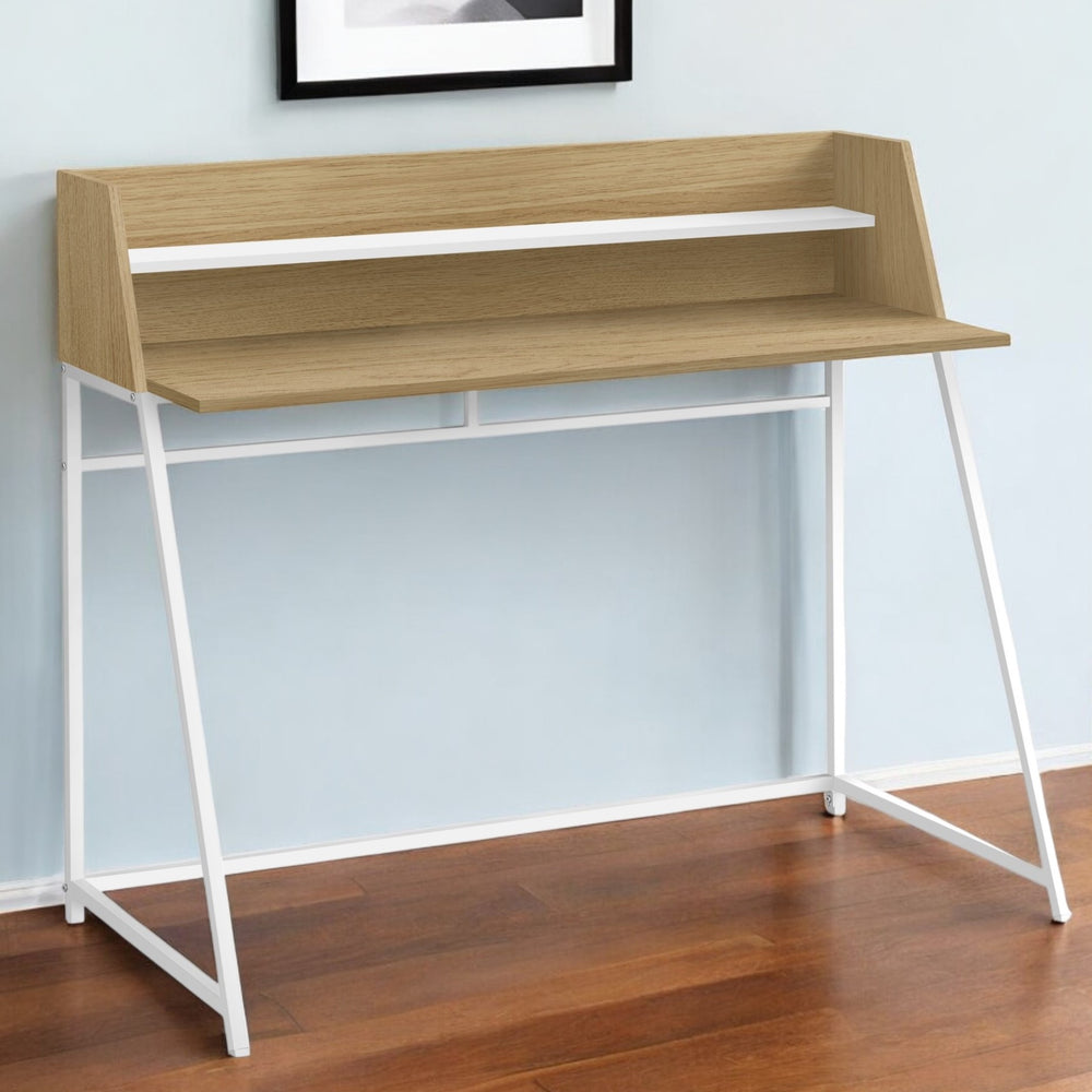 Homeroots 47" Natural And White Wood And Metal Sled Computer Desk - Stylish, Durable, And Perfect For Home Office!   489987
