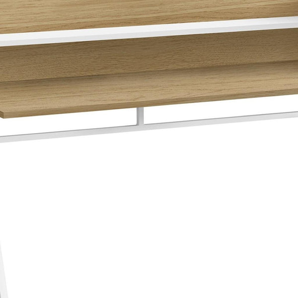 HomeRoots 47" Modern Natural Wood and Metal Sled Computer Desk for Stylish Home Office Upgrade and Storage 489987