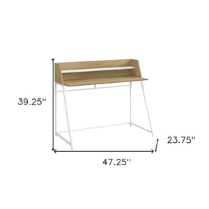 Homeroots 47" Natural And White Wood And Metal Sled Computer Desk - Stylish, Durable, And Perfect For Home Office!   489987