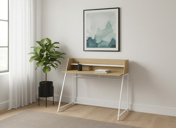 HomeRoots 47" Modern Natural Wood and Metal Sled Computer Desk for Stylish Home Office Upgrade and Storage 489987