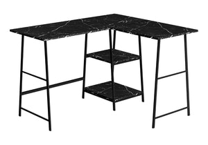 HomeRoots 42" Black and White Corner Trestle Computer Desk – Modern Workspace with Open Shelving & Sturdy Design 489988