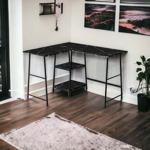 Homeroots 42" Black And White Corner Trestle Computer Desk - Chic Space-saving Design For Home Office Excellence   489988