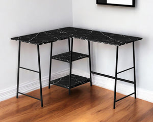 Homeroots 42" Black And White Corner Trestle Computer Desk - Chic Space-saving Design For Home Office Excellence   489988