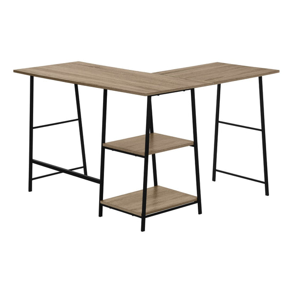 HomeRoots 42" Taupe and Black L-Shaped Computer Desk – Modern, Space-Saving Design with Storage Solutions 489989